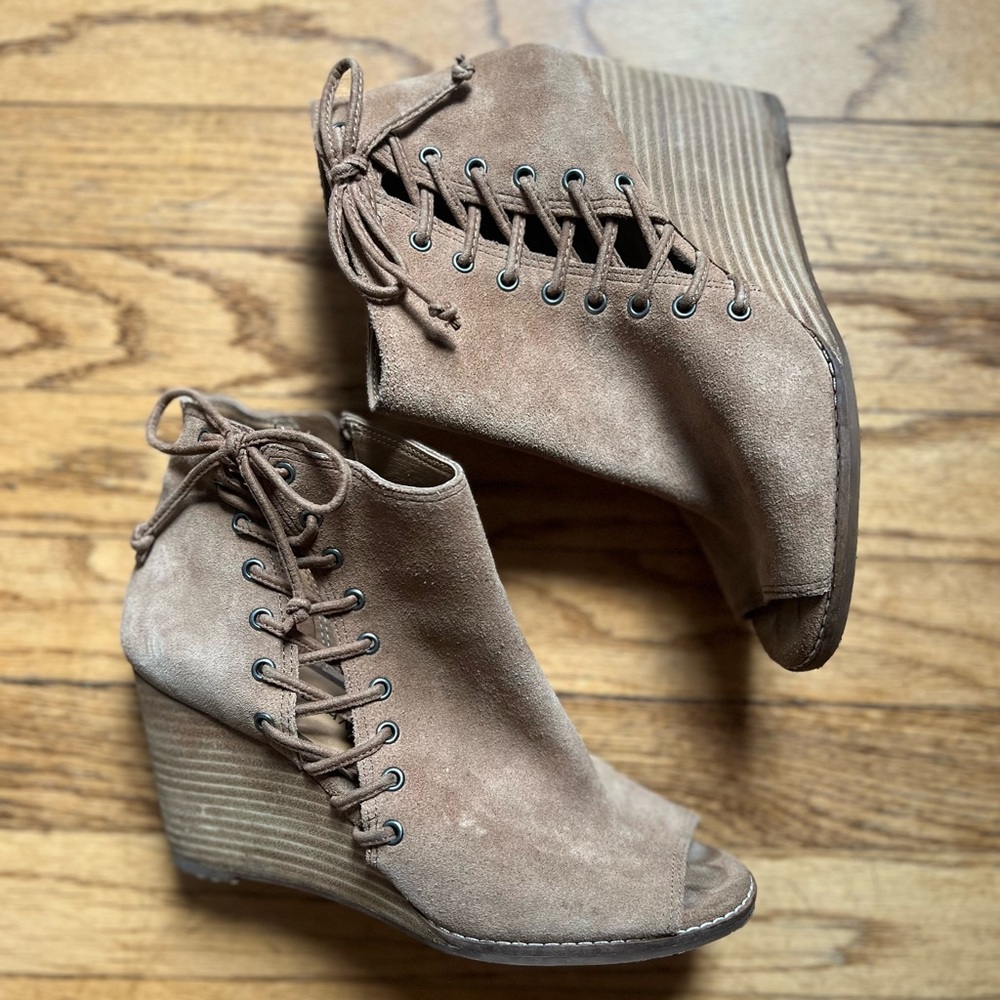 Lucky Brand Brown Lace-Up Wedge Booties